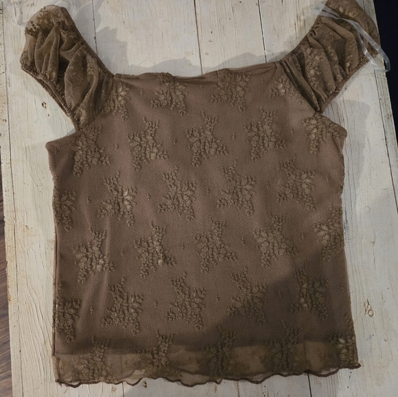 Madden Girl Medium Babydoll Brown Lace Sleeveless Top Floral Embroidery Y2k Vtg - Picture 5 of 11